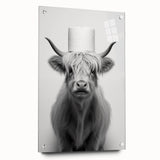 Highland Cow Bathroom Wall Art - Minimalist Black and White Decor