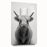 Highland Cow Bathroom Wall Art - Minimalist Black and White Decor