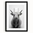 Highland Cow Bathroom Wall Art - Minimalist Black and White Decor
