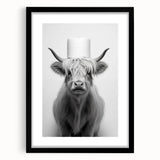 Highland Cow Bathroom Wall Art - Minimalist Black and White Decor