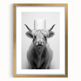 Highland Cow Bathroom Wall Art - Minimalist Black and White Decor