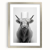 Highland Cow Bathroom Wall Art - Minimalist Black and White Decor