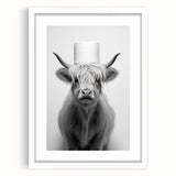 Highland Cow Bathroom Wall Art - Minimalist Black and White Decor