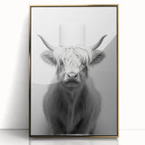 Highland Cow Bathroom Wall Art - Minimalist Black and White Decor