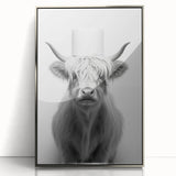 Highland Cow Bathroom Wall Art - Minimalist Black and White Decor