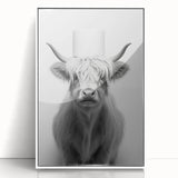 Highland Cow Bathroom Wall Art - Minimalist Black and White Decor