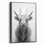 Highland Cow Bathroom Wall Art - Minimalist Black and White Decor