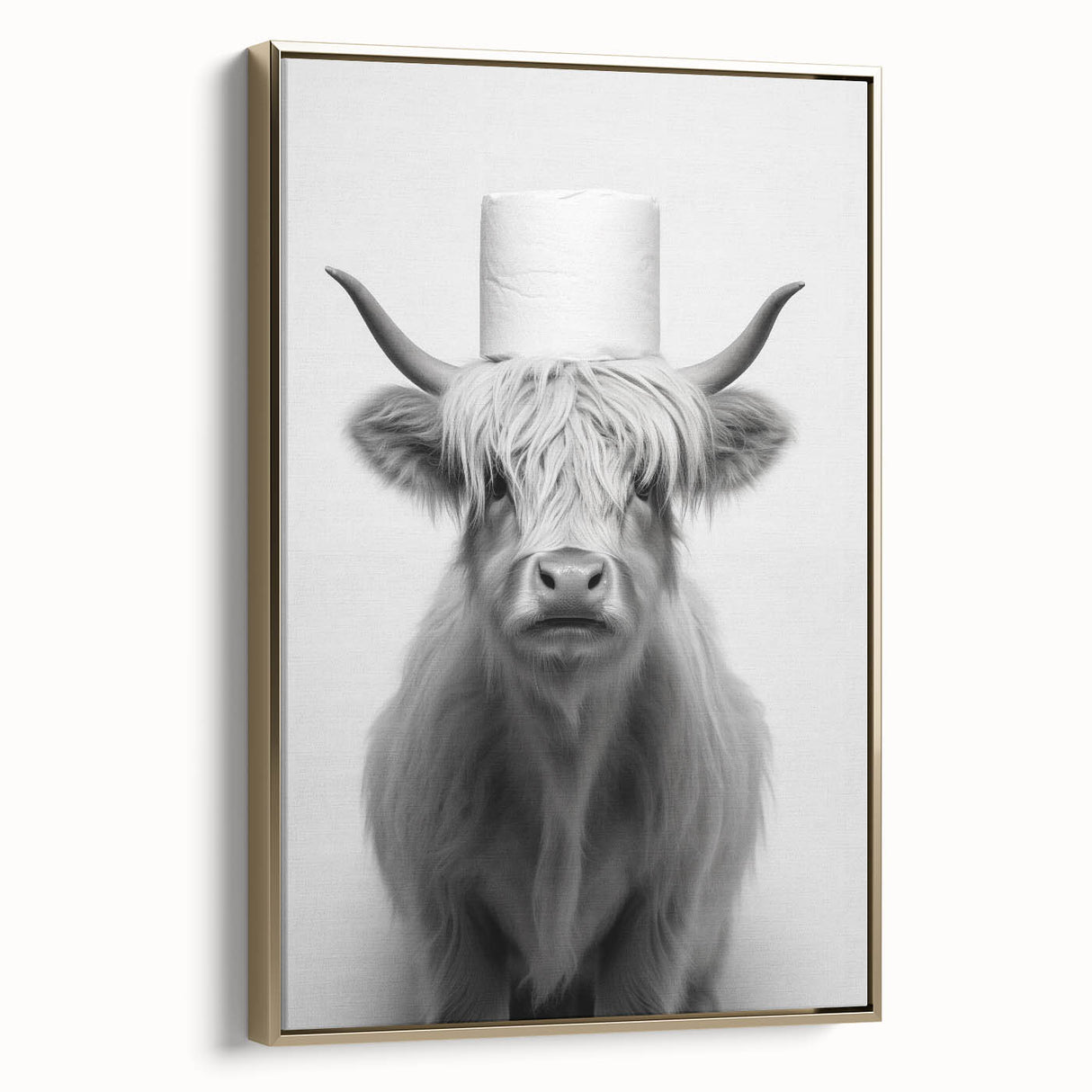 Highland Cow Bathroom Wall Art - Minimalist Black and White Decor