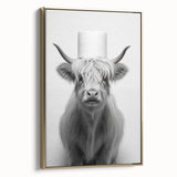 Highland Cow Bathroom Wall Art - Minimalist Black and White Decor