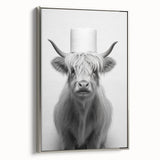 Highland Cow Bathroom Wall Art - Minimalist Black and White Decor