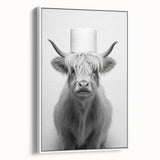 Highland Cow Bathroom Wall Art - Minimalist Black and White Decor