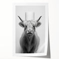 Highland Cow Bathroom Wall Art - Minimalist Black and White Decor