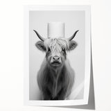 Highland Cow Bathroom Wall Art - Minimalist Black and White Decor
