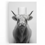 Highland Cow Bathroom Wall Art - Minimalist Black and White Decor