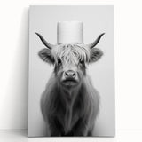 Highland Cow Bathroom Wall Art - Minimalist Black and White Decor