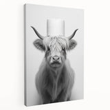 Highland Cow Bathroom Wall Art - Minimalist Black and White Decor