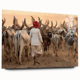 Large abstract wall art on acrylic glass depicting a serene Indian landscape in muted earth tones.