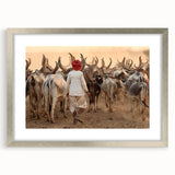 Textured abstract art print depicting a serene Indian landscape in muted earth tones on a framed canvas.