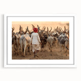 Abstract art print of an Indian landscape in muted earth tones on a framed white canvas, ideal for dining room decor.