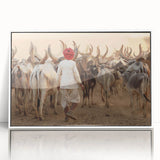 Framed acrylic print of an art deco style Indian scenery in muted earth tones, ideal for modern art wall decor.
