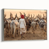 Framed canvas featuring a vintage-style landscape art painting of an Indian scenery in colorful hues.