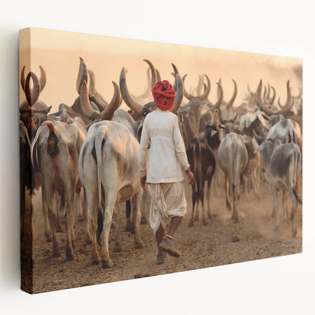Large canvas print of a vibrant Indian landscape in rich green and blue tones, suitable for kitchen wall art.