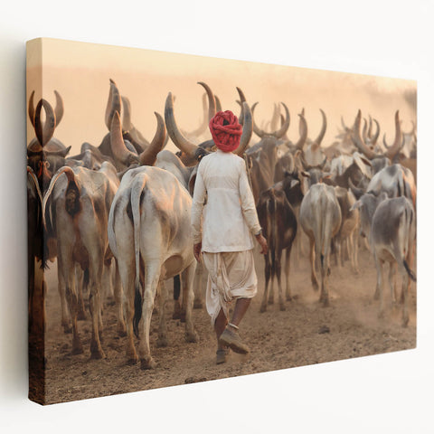 Large canvas print of a vibrant Indian landscape in rich green and blue tones, suitable for kitchen wall art.