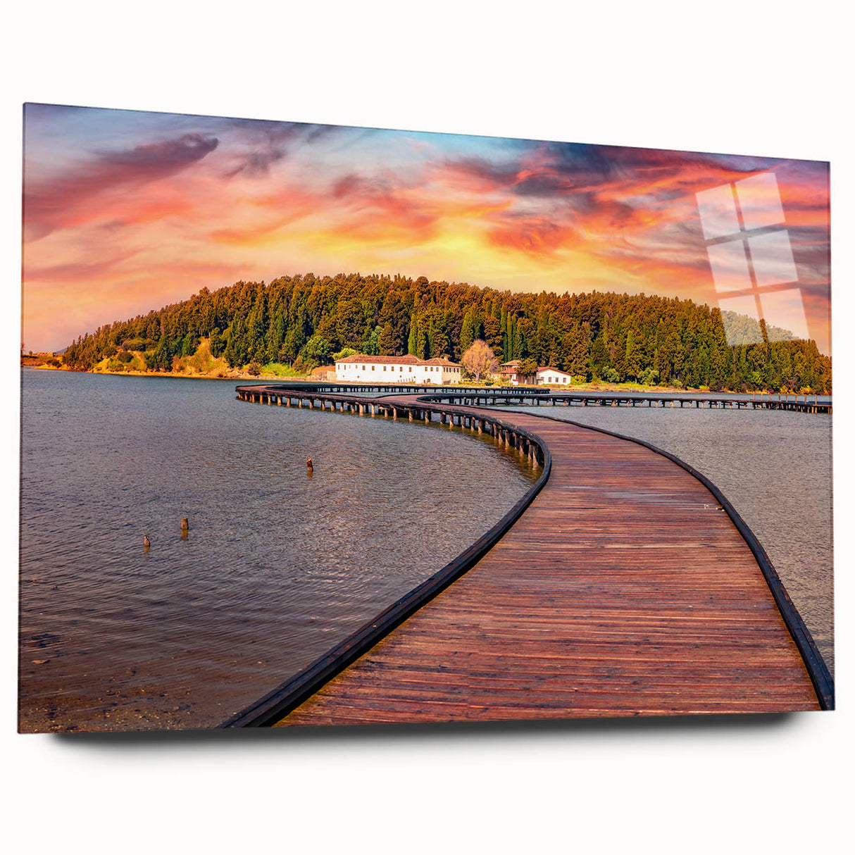 Large abstract wall art of a European Albanian scenery in muted earth tones on acrylic glass.