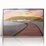 Art deco poster of Albanian landscape in muted silver tones, acrylic framed, suitable for modern art wall decor or nursery.