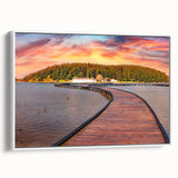 Vintage poster art of a European Albanian scenery in vibrant colors on a large framed canvas, ideal for living room decor.