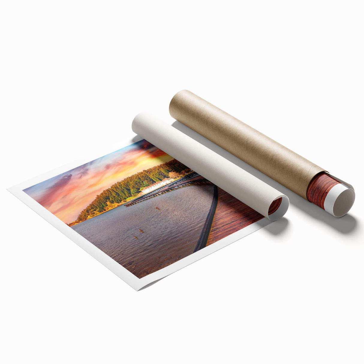 Extra large rolled print of a European scenery in Albania, featuring muted floral elements.