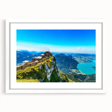 Textured abstract art print of a European scenery in muted earth tones, framed with a white mat, ideal for bedroom art.