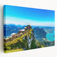 Large art depicting a serene Austrian landscape on stretched canvas, with soft green and blue tones.