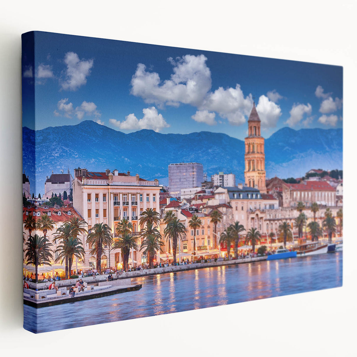 Large canvas print of a Croatian landscape in vibrant green and blue tones, suitable for kitchen wall art.