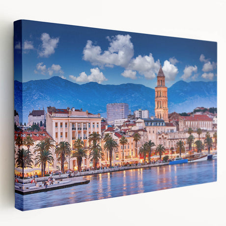 Large canvas print of a Croatian landscape in vibrant green and blue tones, suitable for kitchen wall art.