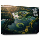 Large abstract acrylic print of a European scenery in muted earth tones, ideal for dining room decor.