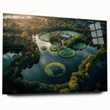 Large abstract wall art of a European Denmark scenery in muted blue and green tones on acrylic glass.