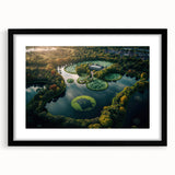 Colorful abstract art print of a European scenery in Denmark on a textured, extra large canvas, framed in black.
