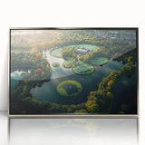 Large art print of a Danish landscape in muted earth tones, framed in silver acrylic, suitable for nursery wall art.