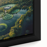 Extra large framed canvas of a textured black wall art featuring colorful, abstract European scenery.