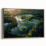 Landscape painting of a European scene on gold-framed canvas, featuring muted earth tones, ideal for bedroom wall art.