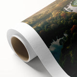 Art deco poster of a European Denmark scenery in muted green and blue tones, rolled canvas ideal for nursery wall art.