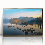 Acrylic print of a Cumbria landscape with muted earth tones in an art deco style, ideal for modern art wall decor.