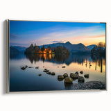 Framed canvas landscape art painting depicting Cumbria, England, with muted green and blue tones.