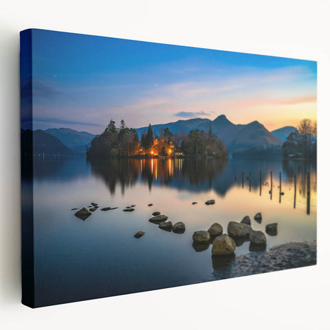 Large art depicting the Cumbria landscape in England on stretched canvas, with lush green and earth tones.