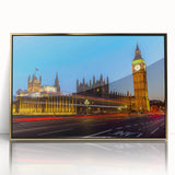 Art deco poster of London scenery in gold and black hues on acrylic, ideal for modern art wall decor.