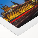 Art deco poster of London scenery in muted sepia tones on rolled canvas, suitable for dining room wall art.