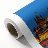 Art deco poster of London skyline in pastel shades on rolled canvas, ideal for nursery wall art.