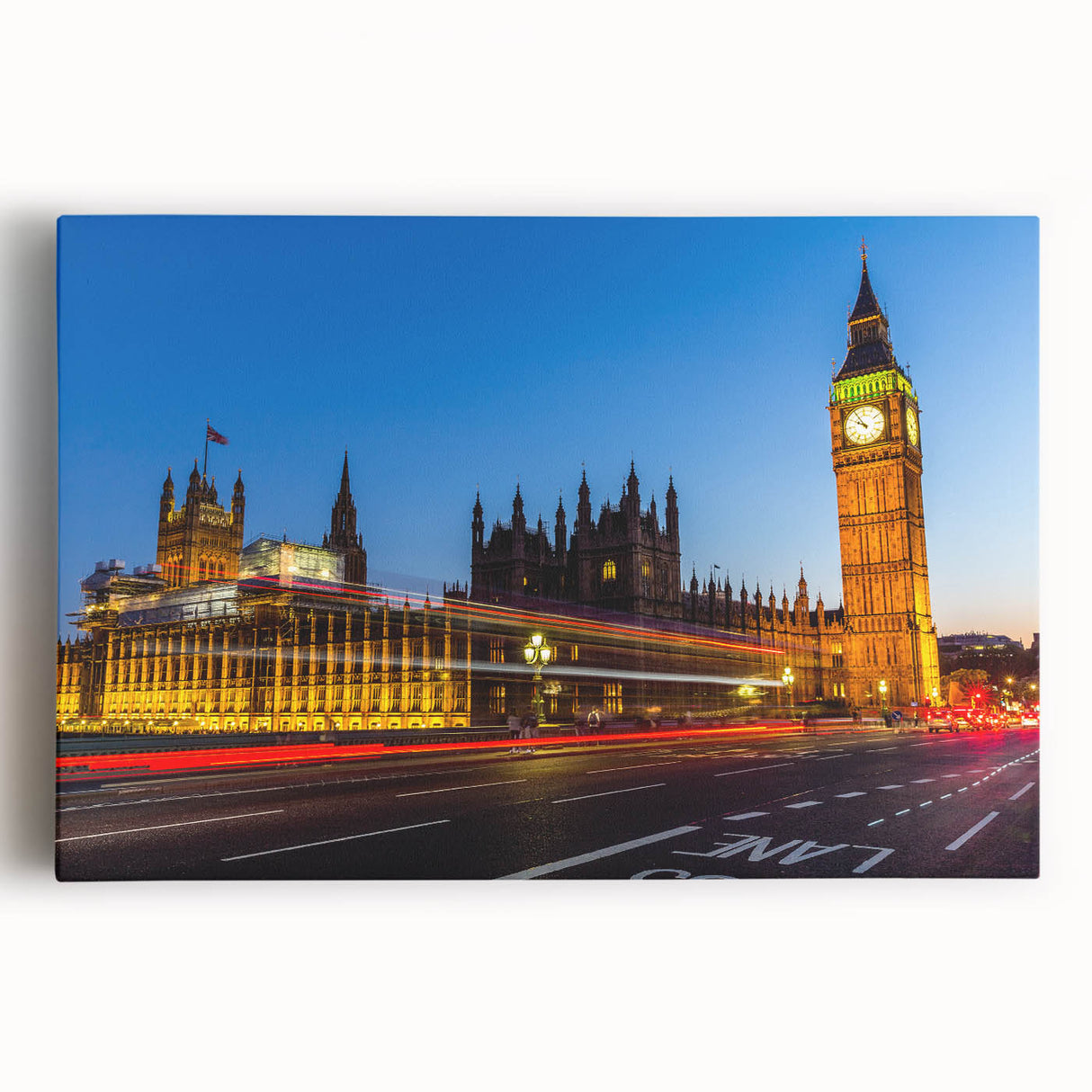 Black and white large art print of the London skyline on stretched canvas, ideal for kitchen wall art.