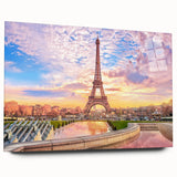 Large abstract depiction of Paris on acrylic glass, showcasing muted blue and gray tones.